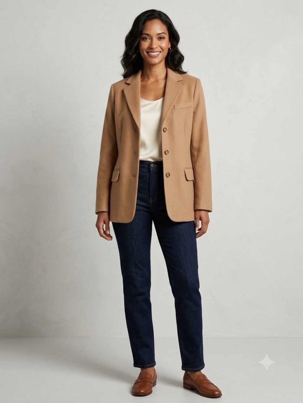 Vintage L.L. Bean Womens Cashmere Blend Blazer Jacket Tan Size 14